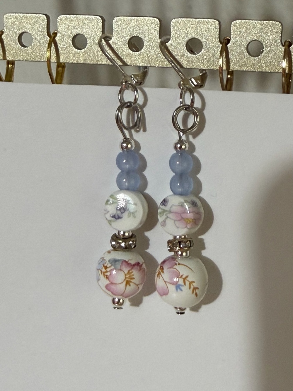 Porcelain Floral Drop Earrings in Light Blue